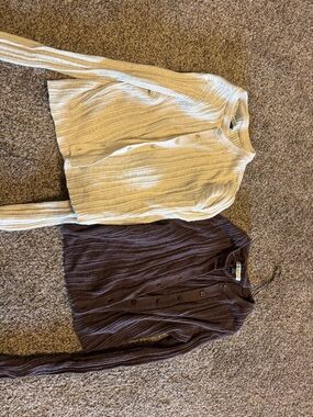American Eagle Button-Up Cardigan Duo - Cream & Brown